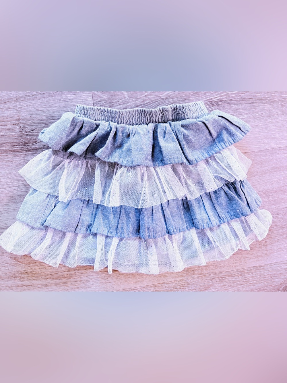 Disney Ruffled Denim-Look Tulle Skirt - Light Blue and White